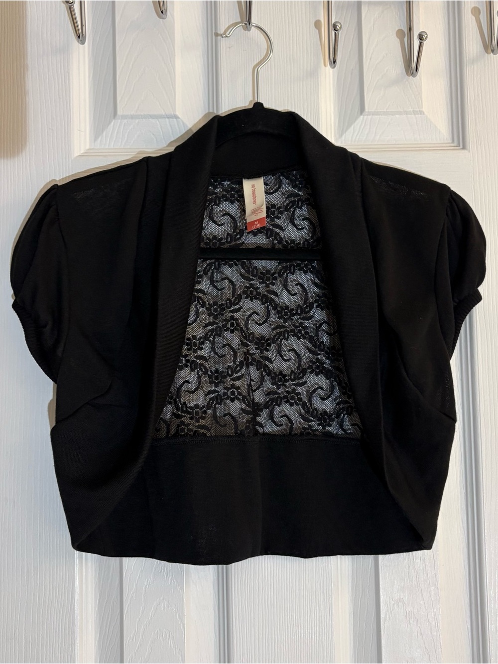 No Boundaries Y2K Black Lace Shrug Cropped Bolero Cardigan Short Sleeve Sz M.